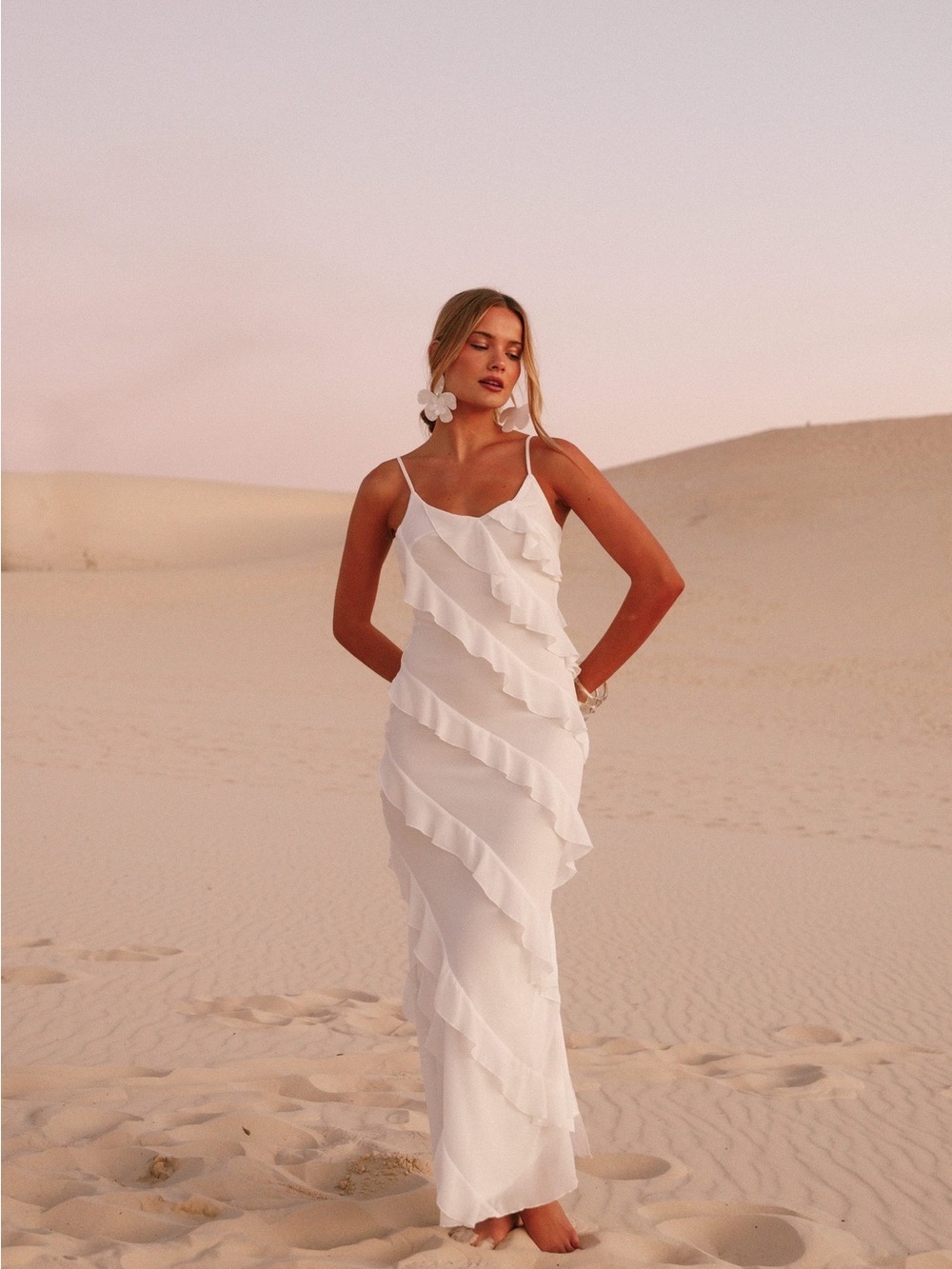 PETAL & PUP Ciao Ruffle Maxi White Dress L